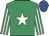 Emerald green, white star, striped sleeves, royal blue cap