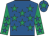 Royal blue, emerald green stars, emerald green sleeves, royal blue stars, royal blue cap, emerald green star