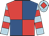 Royal blue & red quartered, light blue & red hooped sleeves, light blue cap, red diamond