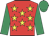 Red, yellow stars, emerald green sleeves & cap