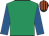 Emerald green, royal blue sleeves, black & orange striped cap