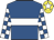 Royal blue, white hoop, check sleeves, yellow cap, white star