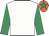 White, emerald green sleeves, orange cap, emerald green star