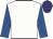 White, royal blue sleeves, purple cap