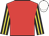 Red, black & yellow striped sleeves, white cap
