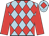 Light blue & red diamonds, red sleeves, red diamond on cap