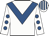 White, royal blue chevron, royal blue spots on sleeves, striped cap