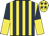 Dark blue & yellow stripes, yellow & dark blue halved sleeves, yellow cap, dark blue stars
