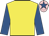 Yellow, royal blue sleeves, pink cap, royal blue star
