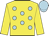 Yellow, light blue spots, yellow sleeves, light blue cap