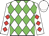 White, green diamonds, red diamonds on sleeves, white cap