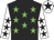 black, green stars, white sleeves, black stars, white cap, black star