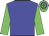 Blue body, green arms, green cap, blue hooped