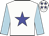 white, blue star, light blue sleeves, blue stars on cap