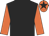 Black body, orange arms, orange cap, black star