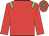 Red body, green epaulettes, red arms, red cap, green hooped