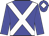 Blue body, white cross belts, blue sleeves, blue cap, white diamond