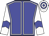 Blue body, white seams, white arms, blue chevron, white cap, blue hooped