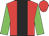 Red body, black stripe, green arms, red cap