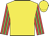 Yellow body, red arms, green striped, yellow cap