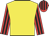 Yellow body, red arms, black striped, red cap, black striped