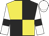 Yellow body, black quartered, white arms, black armlets, white cap