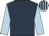 dark  blue, light blue arms, striped cap