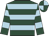 Dark green body, soft blue hooped, dark green arms, soft blue hooped, dark green cap, soft blue quartered