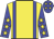Yellow body, blue braces, blue arms, yellow stars, blue cap, yellow stars