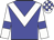 Big-blue body, white chevron, white arms, big-blue armlets, white cap, big-blue checked