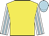 Yellow body, white arms, soft blue striped, soft blue cap