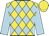 Yellow, light blue diamonds, light blue sleeves, yellow cap