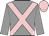 Grey body, pink cross belts, grey arms, pink cap
