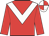 Red body, white chevron, red arms, white cap, red quartered