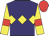Purple body, yellow diamond hoop, yellow arms, red armlets, red cap