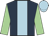 Dark blue, light blue stripe, light green sleeves, light blue cap
