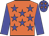 Orange body, big-blue stars, big-blue arms, big-blue cap, orange stars
