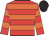Red body, orange hooped, red arms, orange hooped, black cap