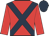 Red, dark blue cross sashes, red sleeves, dark blue cap
