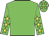 Green body, green arms, yellow stars, green cap, yellow stars
