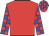 Red body, red arms, blue checked, red cap, blue checked