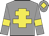 Grey body, yellow cross of lorraine, grey arms, yellow armlets, grey cap, yellow diamond