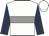 white, grey hoop, dark blue sleeves