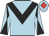 Light blue body, black chevron, light blue arms, black diabolo, light blue cap, red diamond