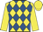 Yellow, royal blue diamonds, yellow sleeves, yellow cap