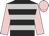 black and silver hoops, pink sleeves and cap