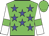 green, blue stars, white sleeves, green armlets, green cap