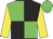 green, black quarters, yellow sleeves, green cap