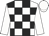 White, black checked, white sleeves, white cap
