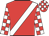 red, white sash, checked sleeves and cap